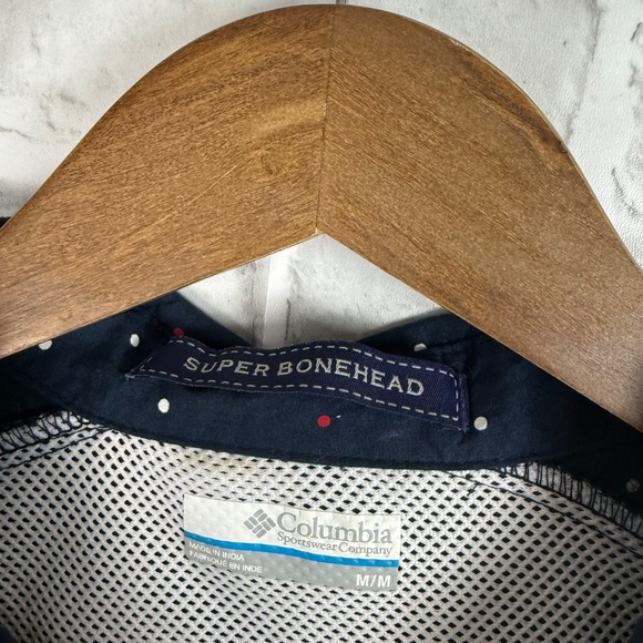 Columbia PFG Super Bonehead Navy Blue Polka Dot Fishing Shirt Womens MEDIUM - Picture 4 of 10